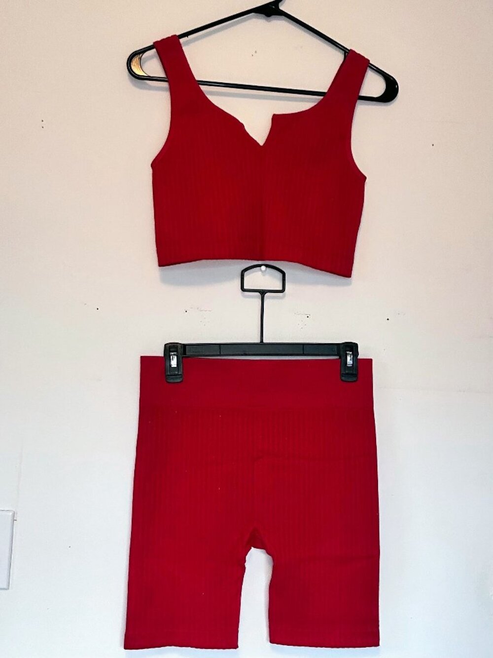 No Boundaries Red Ribbed Knit Matching Set Lounge Crop Top & Shorts